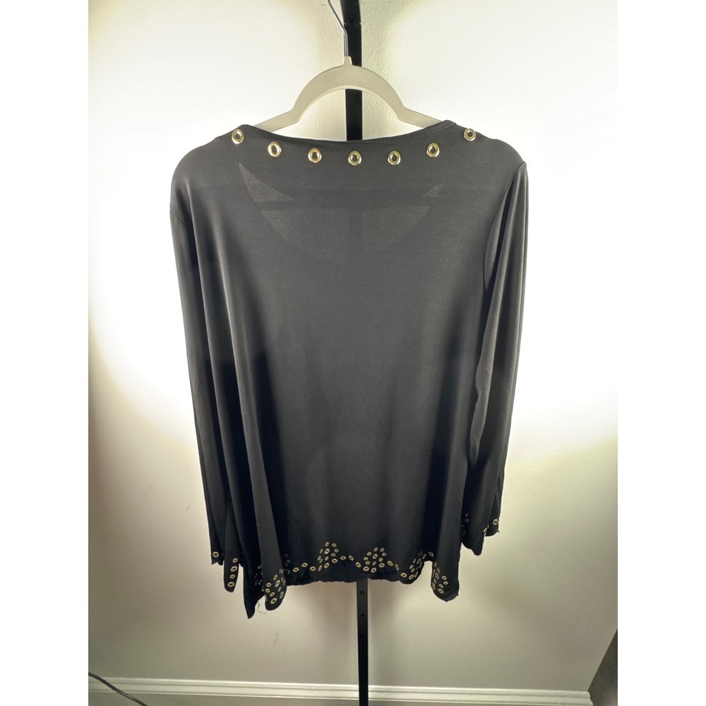Michael Kors Blouse Womens 2X Black Excellent Grommet Scallop Hem Long Sleeve - Picture 8 of 10